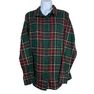LL Bean Top Womens Medium Green Red Princess Mary Scotch Plaid Fitted Flannel